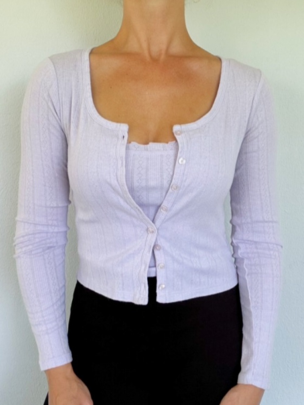 Pink Rose light lavender purple cropped matching camisole cardigan set size XS